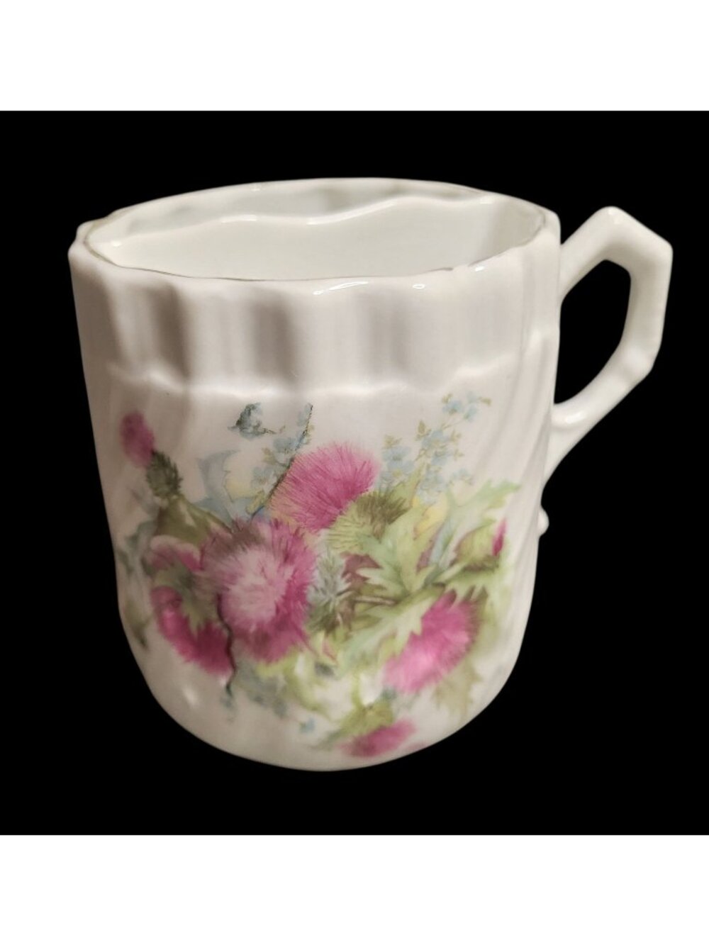 Vtg Ceramic Shaving Mug Cup with Pink Floral Thistle Decoration